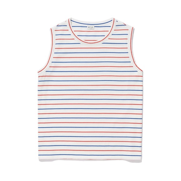 KULE Tops - KULE The Tank Top Womens XS White Blue Red Sleeveless Stripe Crew neck Tee